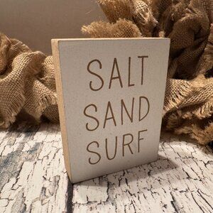 Salt Sand Surf Wood Block Decorations Distressed